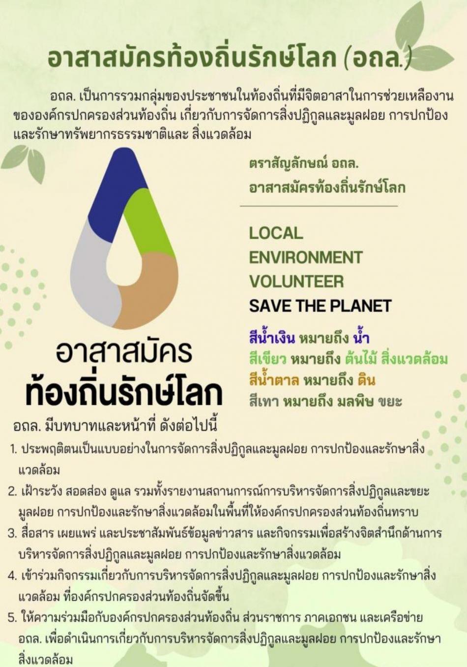 บทบาทของอาสาสมัครท้องถิ่นรักษ์โลก (อถล.)
